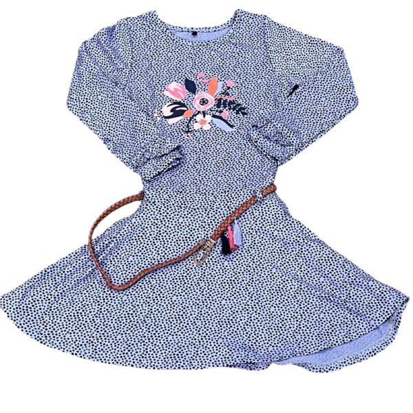 Deux par Deux Blue Polka Dot Dress with Floral Design, Size 6