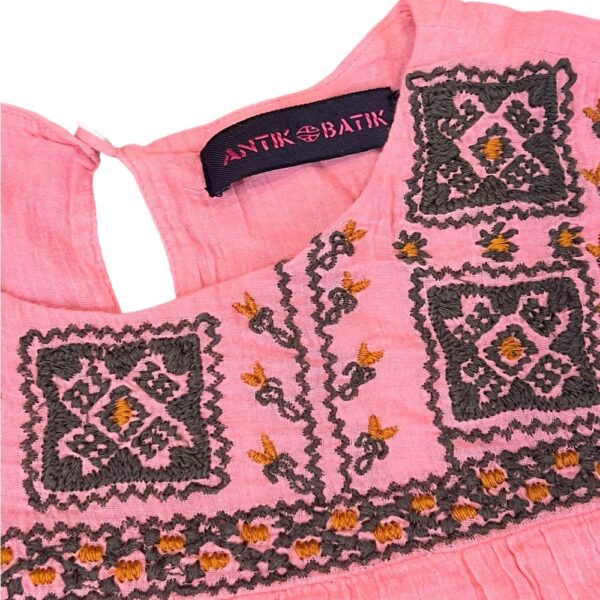 Antik Batik Pink Ruffled Tiered Linen Sundress, Size 8