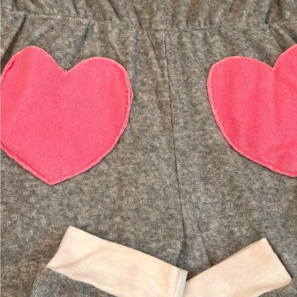 Miki Miette Grey Terrycloth Tie Romper with Heart Pockets, Size 8