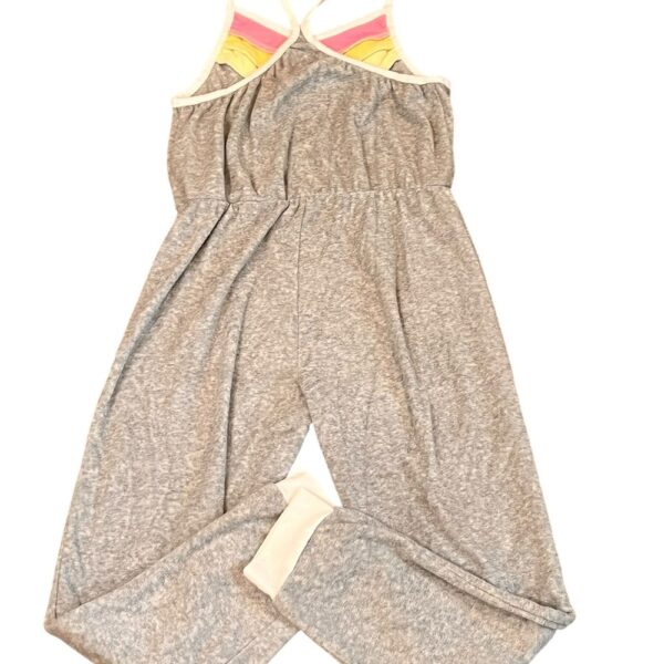 Miki Miette Grey Terrycloth Tie Romper with Heart Pockets, Size 8