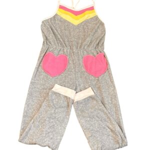 Miki Miette Grey Terrycloth Tie Romper with Heart Pockets, Size 8
