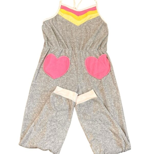 Miki Miette Grey Terrycloth Tie Romper with Heart Pockets, Size 8