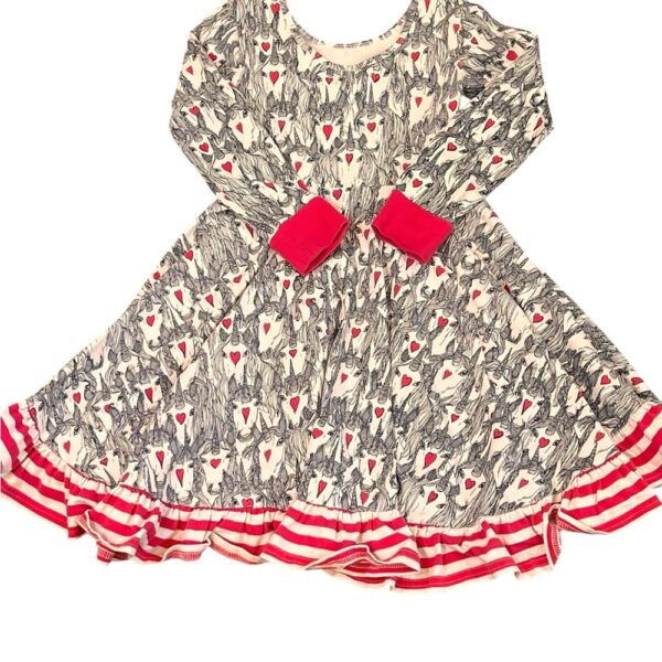 Rock Your Kid Black, White, and Faded Red Twirly Dress with Unicorns, Size 6
