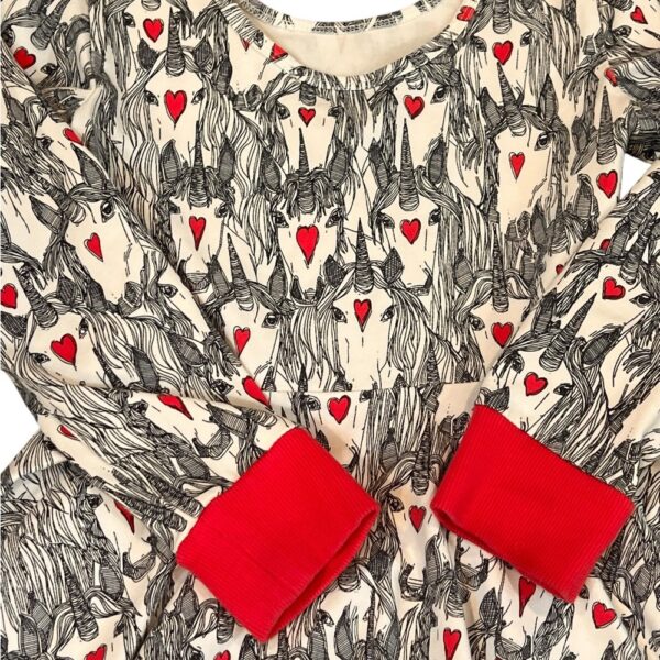 Rock Your Kid Black, White, and Faded Red Twirly Dress with Unicorns, Size 6