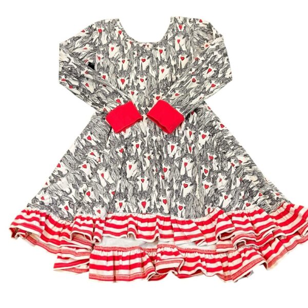 Rock Your Kid Black, White, and Faded Red Twirly Dress with Unicorns, Size 6