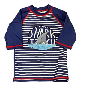 Navy Blue Shark Print Kids Rashguard, Size 5/6