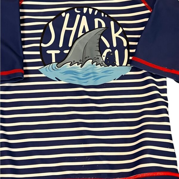 Navy Blue Shark Print Kids Rashguard, Size 5/6