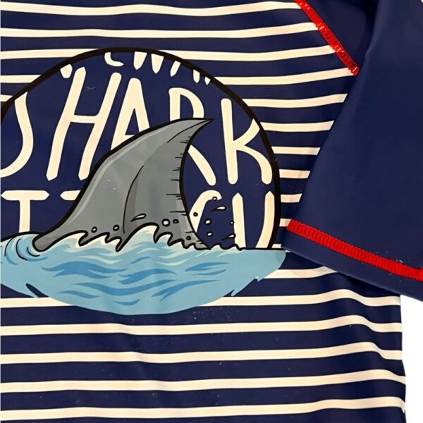 Navy Blue Shark Print Kids Rashguard, Size 5/6