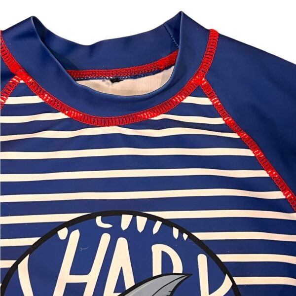 Navy Blue Shark Print Kids Rashguard, Size 5/6