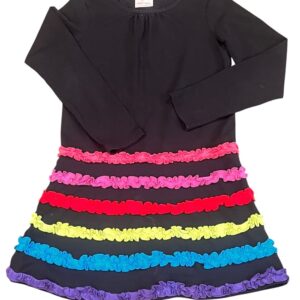 Hanna Andersson Black Jersey Dress with Rainbow Ruffles, Size 140 (10)