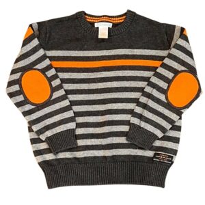 Janie and Jack, Boys Gray and Orange Striped Crewneck Sweater, Size 4