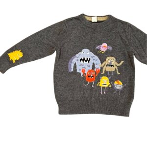 GAP Boys Gray Knit Sweater with Monsters, Size 3