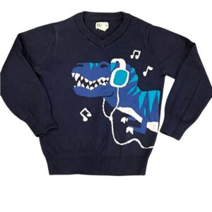 Like New, Hatley, Blue Sweater with Dinosaur and Headphones, Size 4