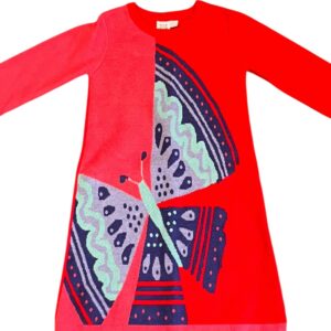 Deux par Deux Red and Pink Butterfly Sweater Dress, Size 6