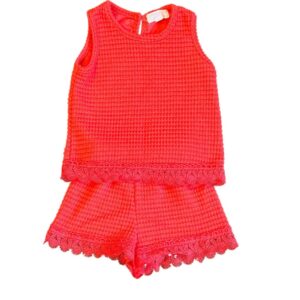 Btween Girls Matching Short and Tank Set in Vibrant Salmon, Size 18 months