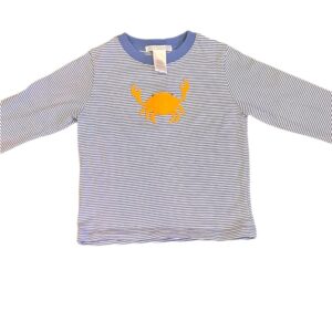 Janie and Jack Blue and White Striped Tee with Orange Crab