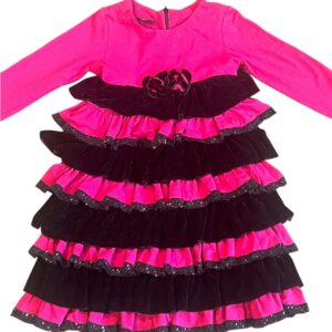 Isobella & Chloe, Girls Tiered Magenta and Black Holiday Dress, Size 6x