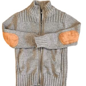 Okaidi, Gray Kids Zip Up Sweater with Tan Elbow Patches, Size 4