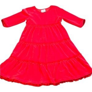 Hanna Andersson Girl’s Red Tiered Velvet Dress, Size 120 cm