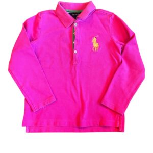 Ralph Lauren Kids Bright Pink Long Sleeved Polo Shirt, Size 5