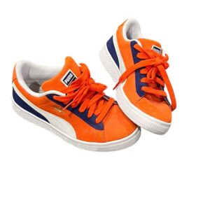 Puma Kids Vibrant Orange and Navy Classic Suede Sneaker, Size 2