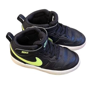 Nike, Kids Black and Neon Green Hi-top Sneakers, Size 9