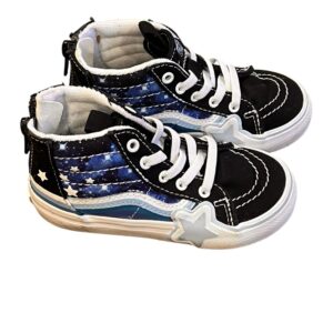 Vans, Kids Black and Blue Star Sneakers, Size 8