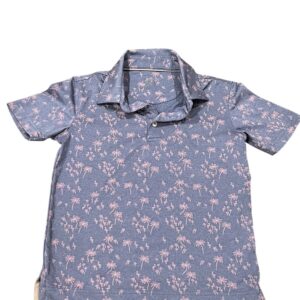 Johnnie-O, Like New, Boy’s Blue Polo with Pink Palm and Flamingos, Size 7