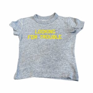 Chaser, Boys Gray Tee with Yellow "Looking For Trouble" Graphic, Size 3