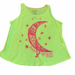Billabong, Girls Neon Lime Tank Top with Pink Moon Graphic, Size Medium