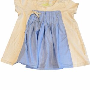 Crewcuts , Girls Cream Short Sleeve Top with Light Blue Tiered Front, Size 6-7
