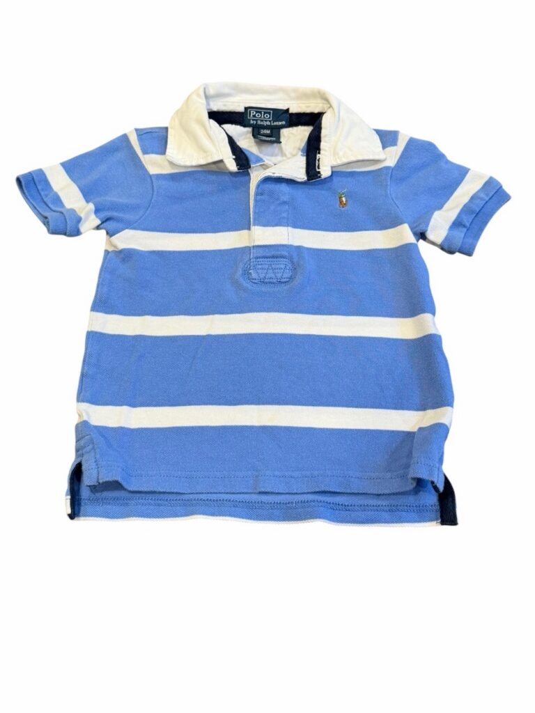 Polo Ralph Lauren, Light Blue & White Striped Polo Shirt with Rugby Collar, 24 m