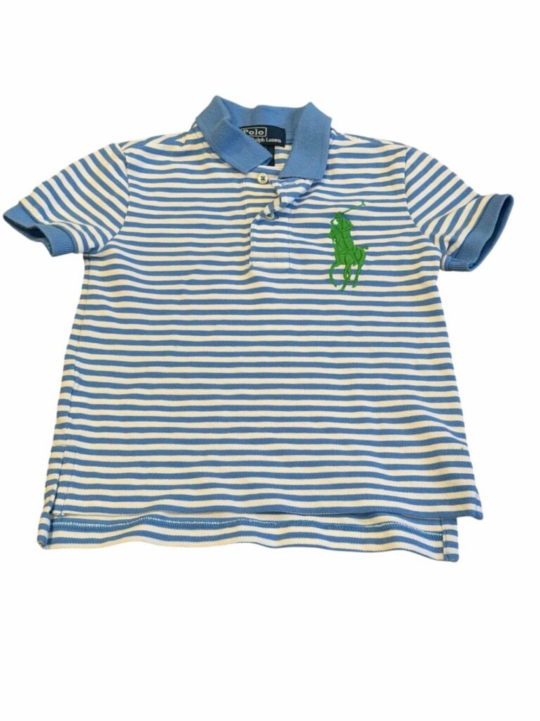 Polo by Ralph Lauren, Blue & White Striped Polo with Green Pony, Size 2T