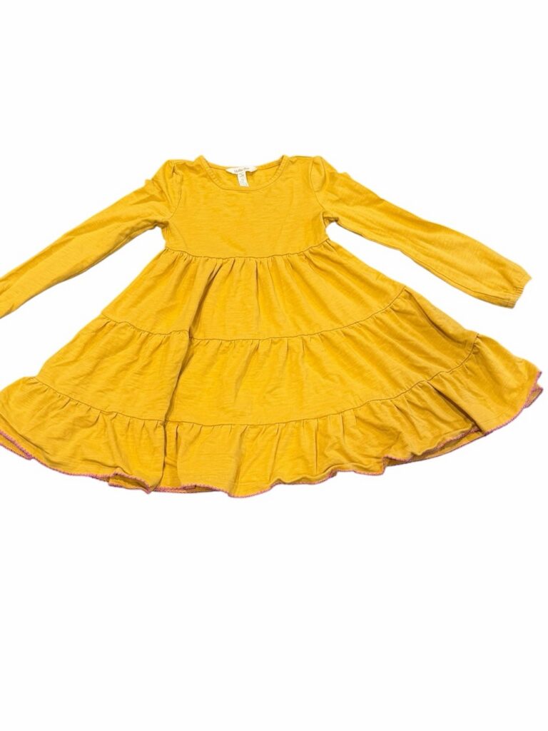 Matilda Jane, Girl’s Mustard Yellow Long Sleeve Tiered Dress, Size 6