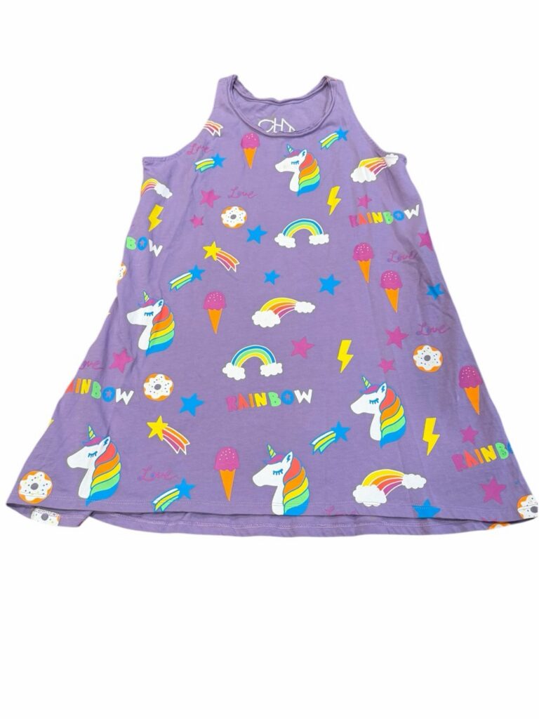 Chaser, Girl’s Purple Unicorn & Rainbow Racerback Tank Dress, Size. 10